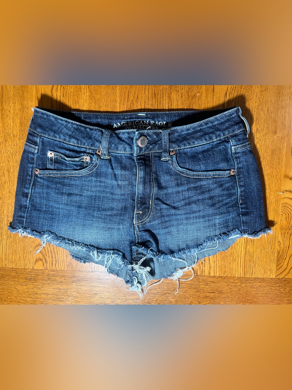 American Eagle Outfitters Dark Blue Frayed Denim Cutoff Shorts
